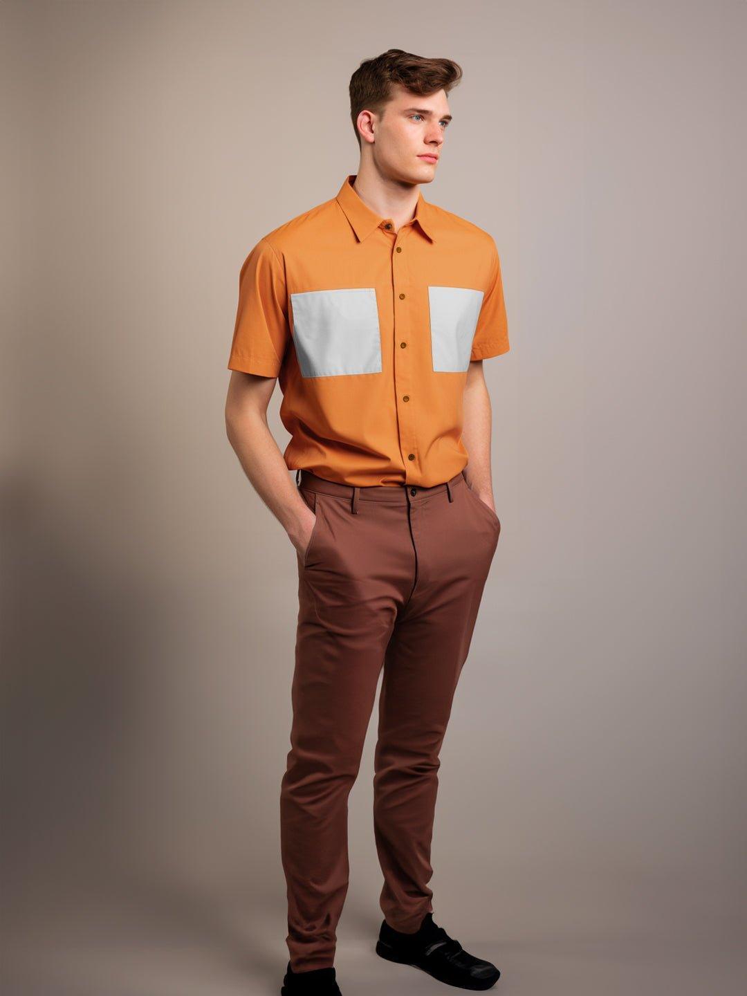 Colourblocked Smart Casual Orange Shirt - HE SPOKE - For Men