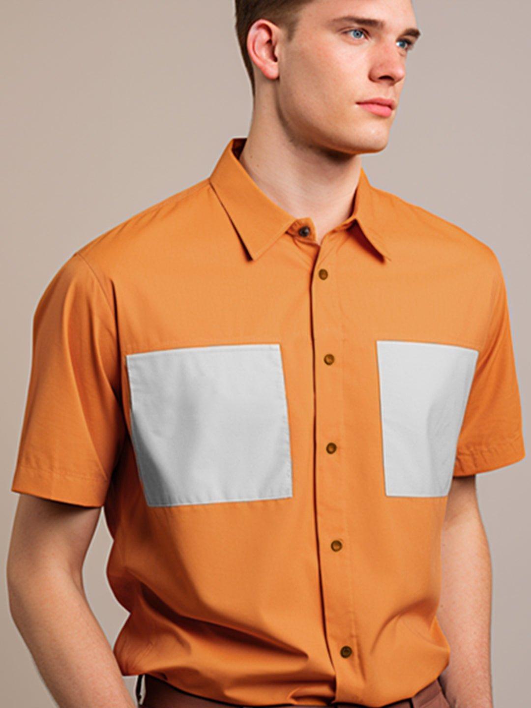 Colourblocked Smart Casual Orange Shirt - HE SPOKE - For Men