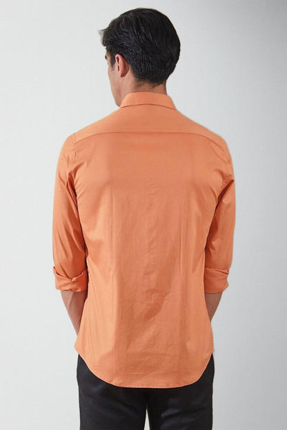 Colourblocked Smart Casual Orange Shirt - HE SPOKE - For Men