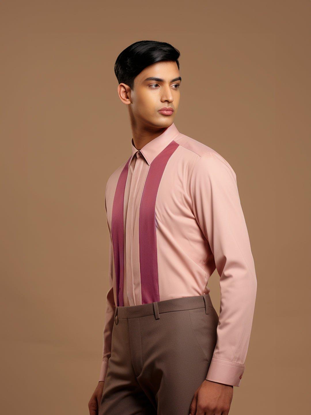 Colourblocked Smart Casual Pink Shirt - HE SPOKE - For Men