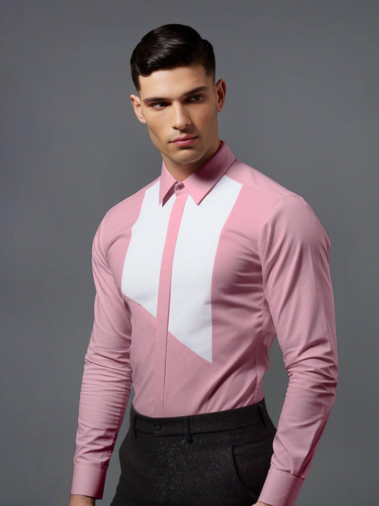 Colourblocked Smart Casual Pink Shirt - HE SPOKE - For Men