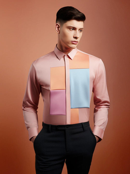 Colourblocked Smart Casual Pink Shirt - HE SPOKE - For Men