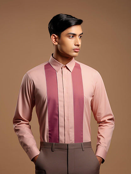 Colourblocked Smart Casual Pink Shirt - HE SPOKE - For Men