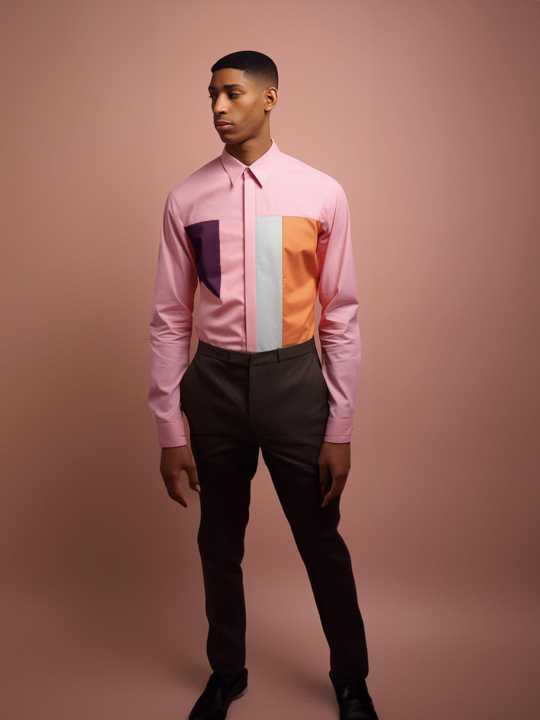 Colourblocked Smart Casual Pink Shirt - HE SPOKE - For Men