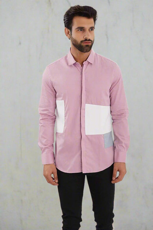 Colourblocked Smart Casual Pink Shirt - HE SPOKE - For Men