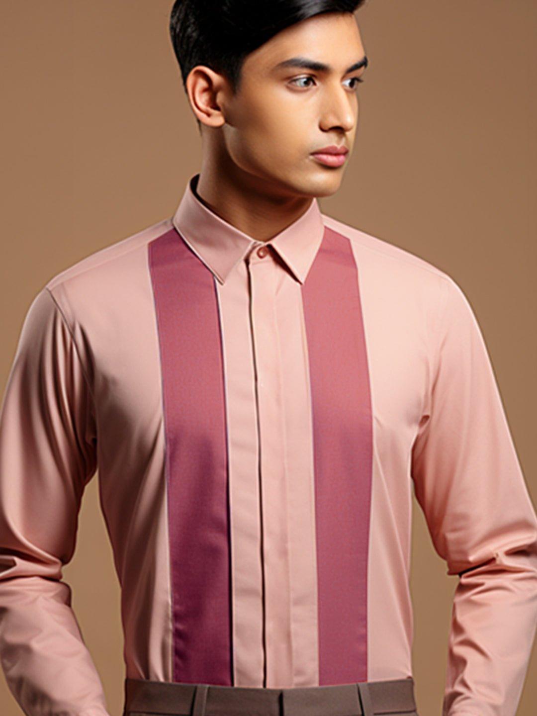 Colourblocked Smart Casual Pink Shirt - HE SPOKE - For Men