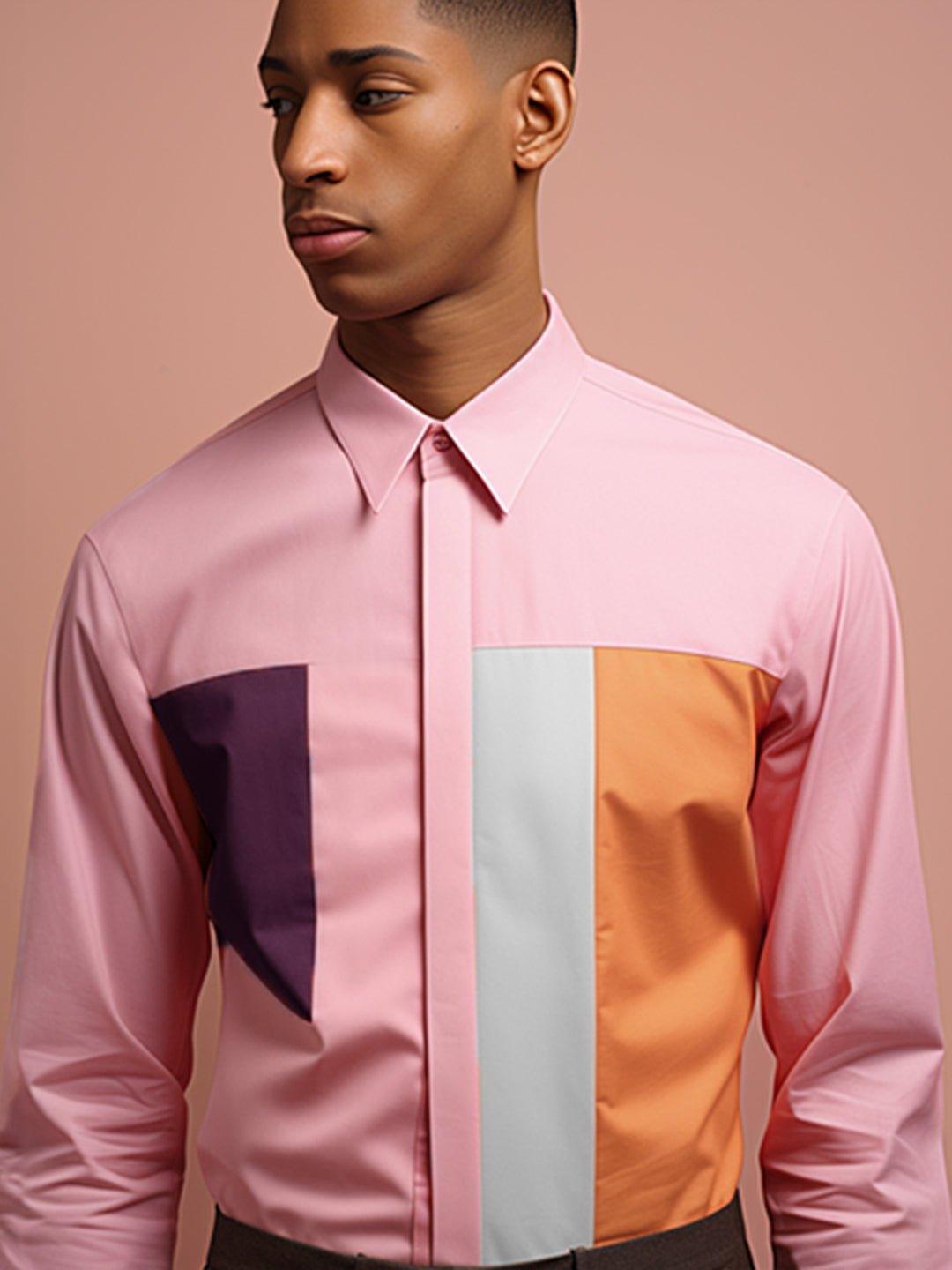 Colourblocked Smart Casual Pink Shirt - HE SPOKE - For Men