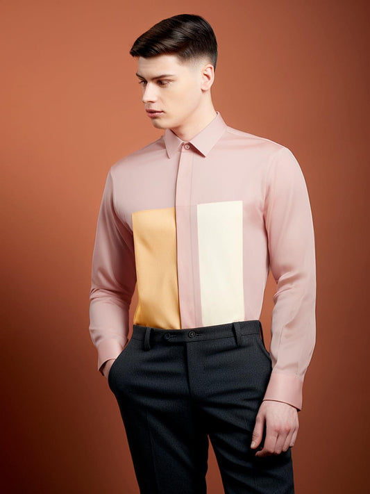 Colourblocked Smart Casual Pink Shirt - HE SPOKE - For Men