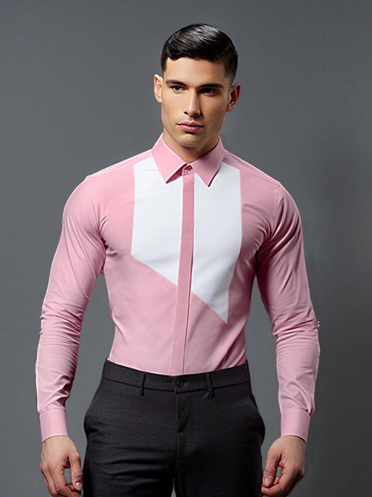 Colourblocked Smart Casual Pink Shirt - HE SPOKE - For Men