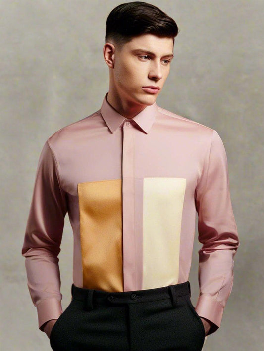 Colourblocked Smart Casual Pink Shirt - HE SPOKE - For Men