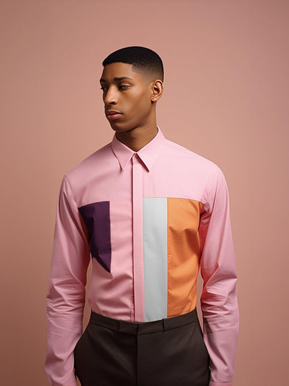 Colourblocked Smart Casual Pink Shirt - HE SPOKE - For Men