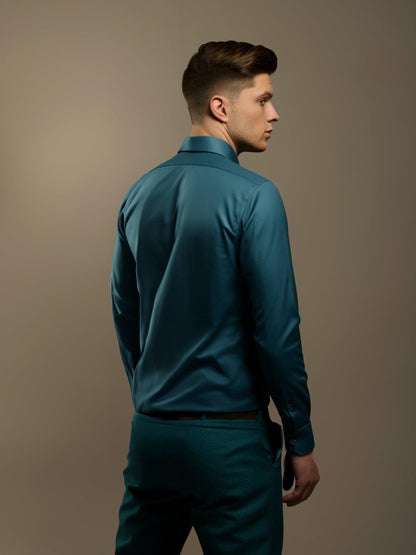 Colourblocked Smart Casual Teal Shirt - HE SPOKE - For Men