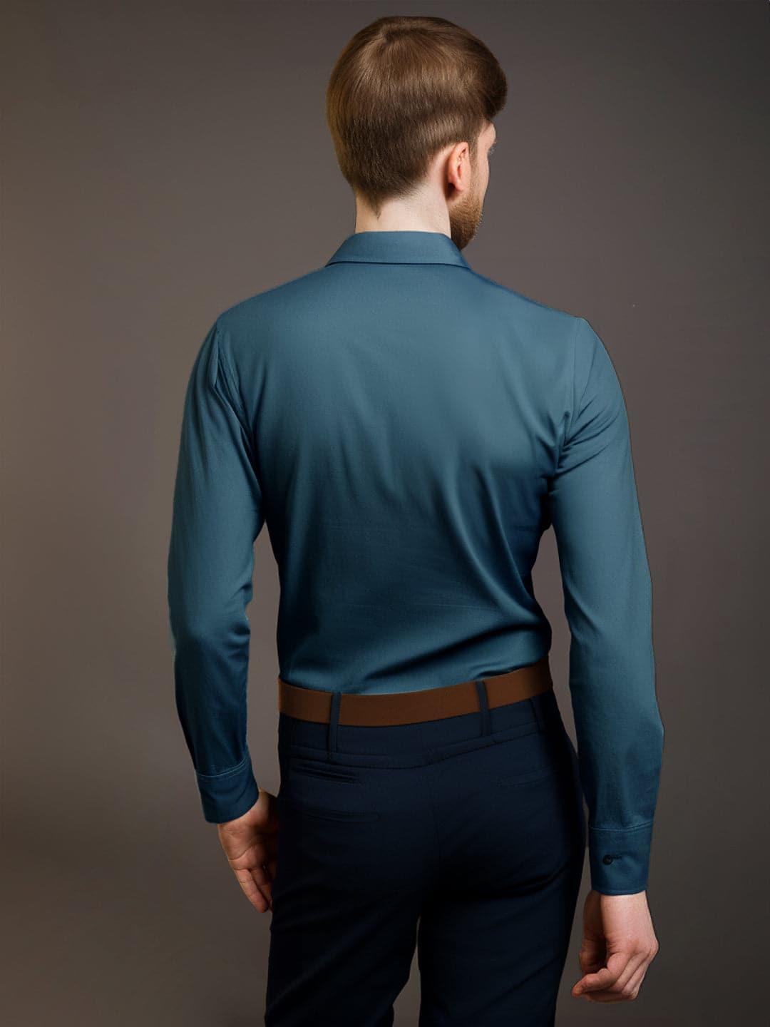 Colourblocked Smart Casual Teal Shirt - HE SPOKE - For Men