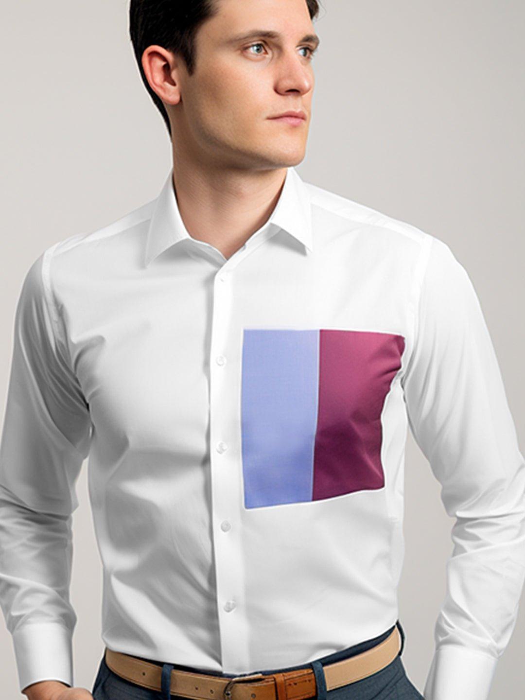 Colourblocked Smart Casual White Shirt - HE SPOKE - For Men