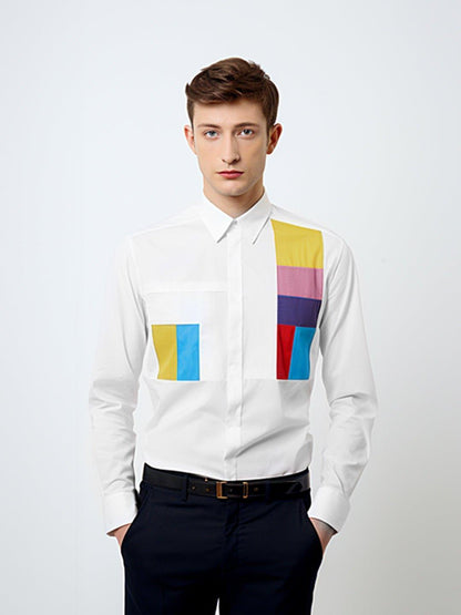 Colourblocked Smart Casual White Shirt - HE SPOKE - For Men