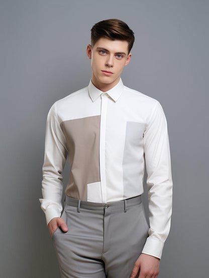 Colourblocked Smart Casual White Shirt - HE SPOKE - For Men