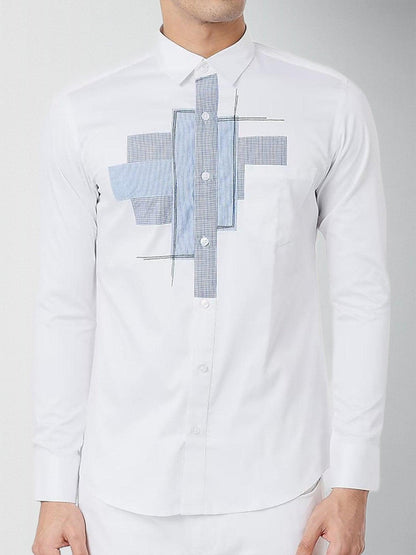 Colourblocked Smart Casual White Shirt - HE SPOKE - For Men