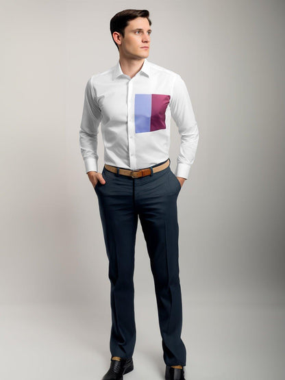 Colourblocked Smart Casual White Shirt - HE SPOKE - For Men