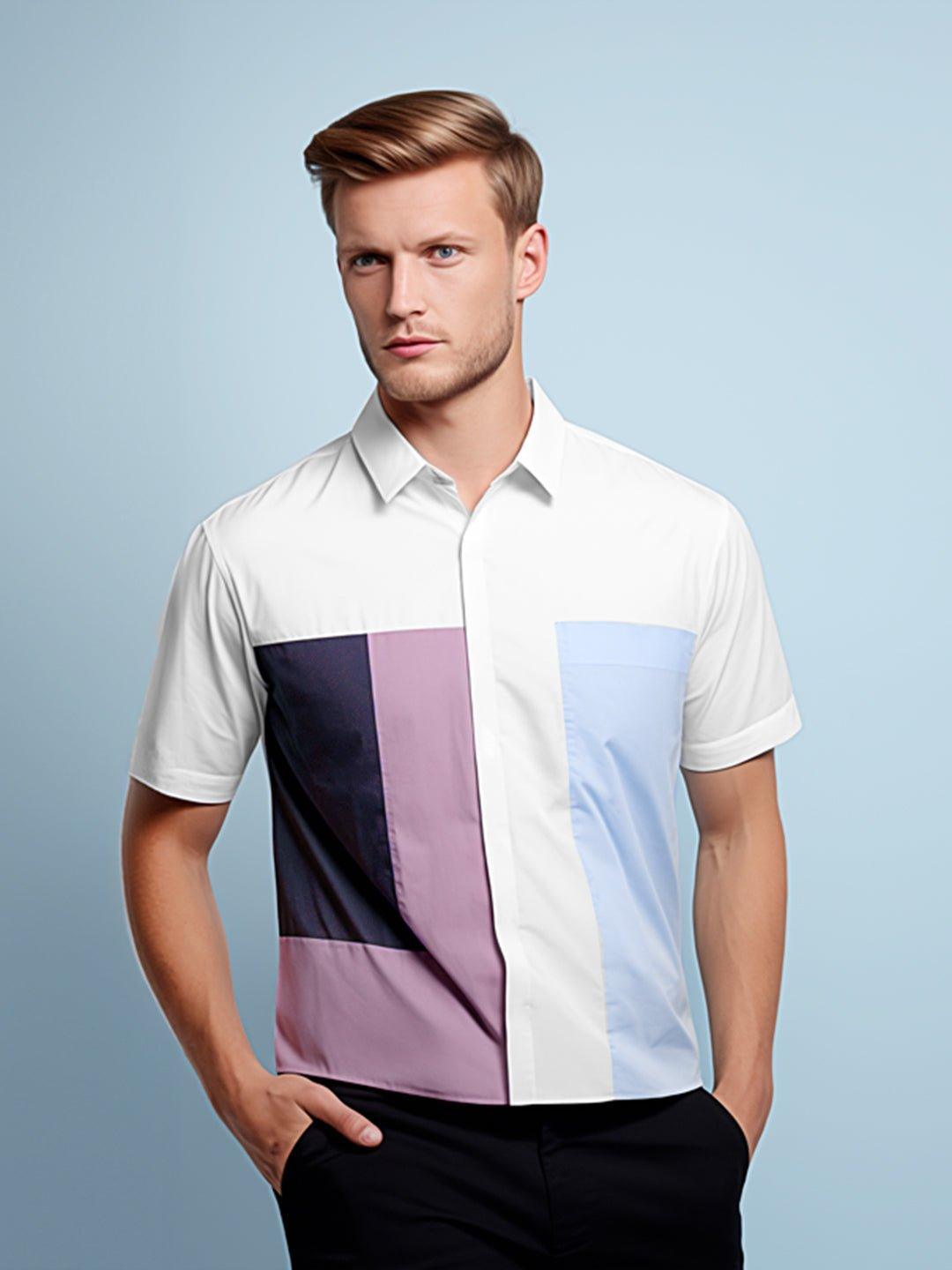 Colourblocked Smart Casual White Shirt - HE SPOKE - For Men