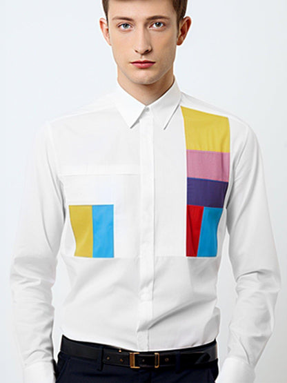 Colourblocked Smart Casual White Shirt - HE SPOKE - For Men