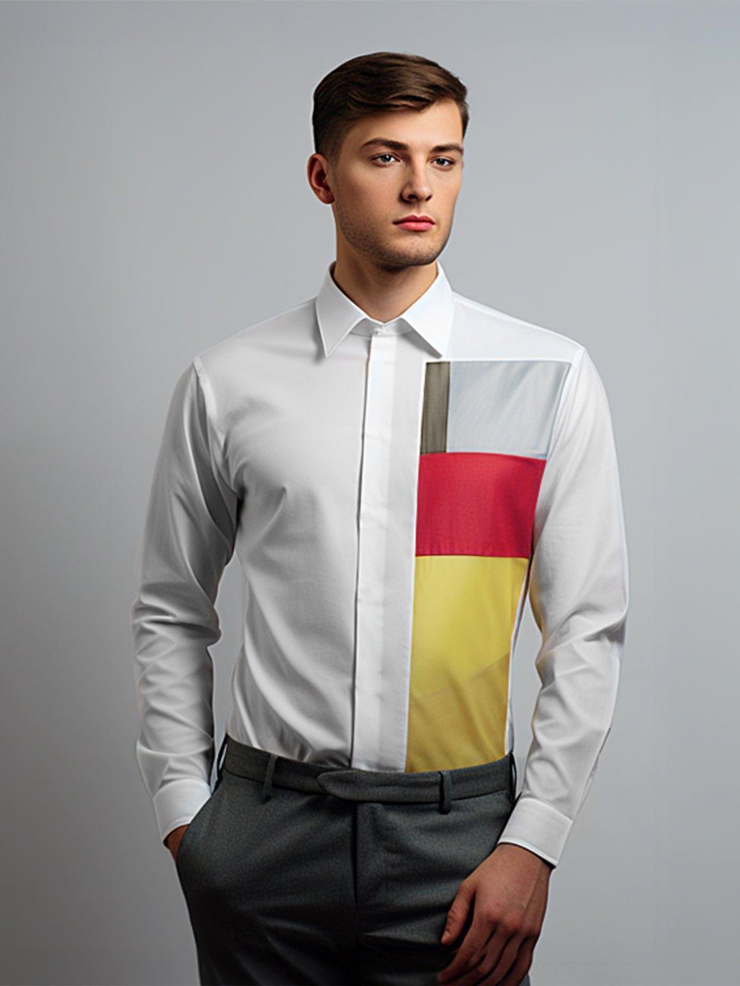 Colourblocked Smart Casual White Shirt - HE SPOKE - For Men