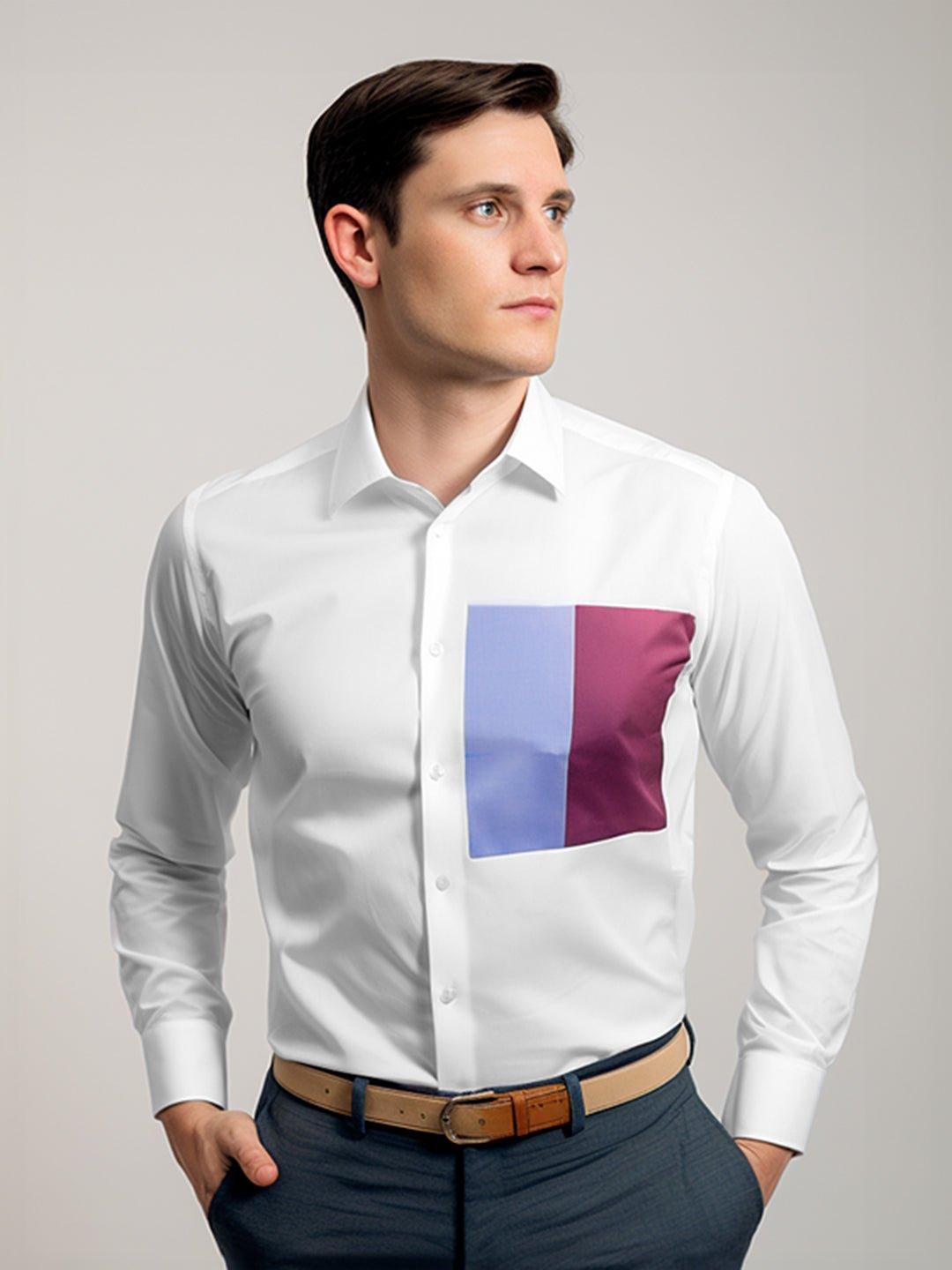 Colourblocked Smart Casual White Shirt - HE SPOKE - For Men