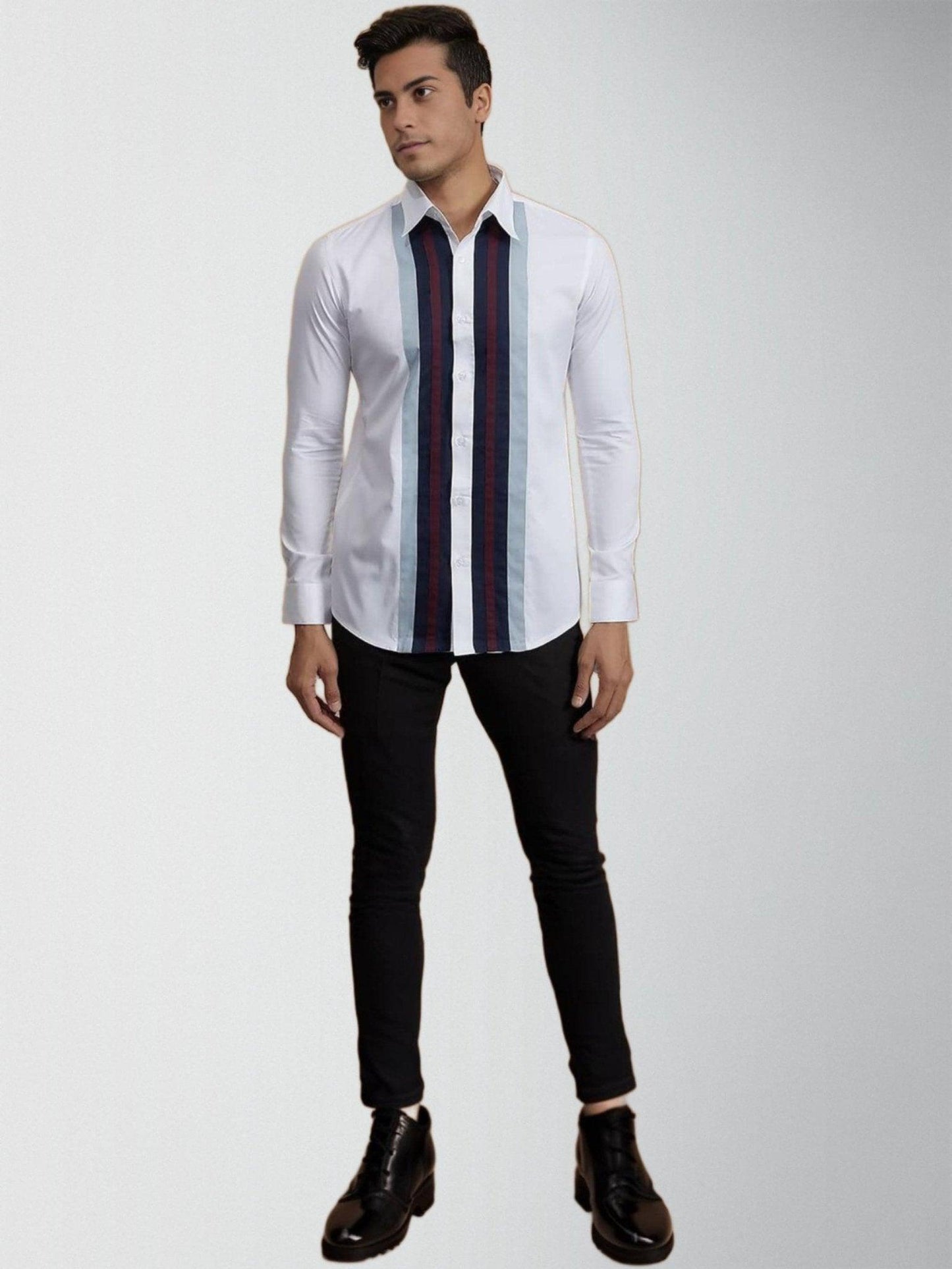 Colourblocked Smart Casual White Shirt - HE SPOKE - For Men