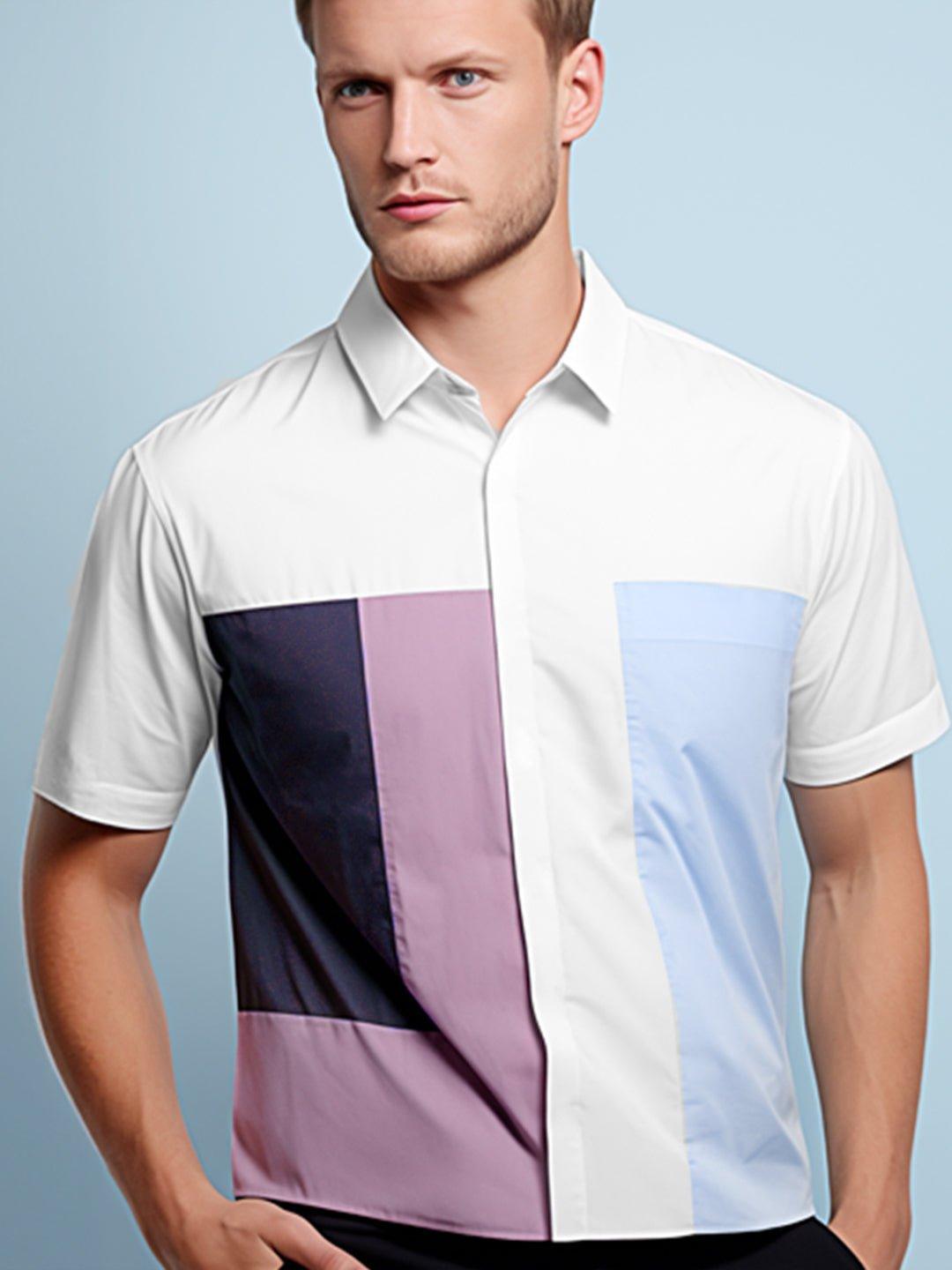 Colourblocked Smart Casual White Shirt - HE SPOKE - For Men