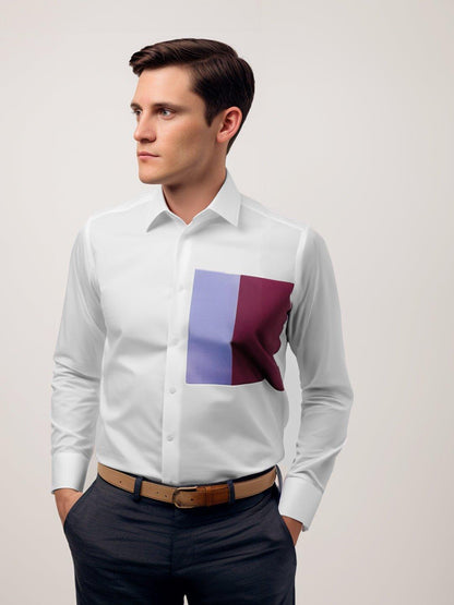 Colourblocked Smart Casual White Shirt - HE SPOKE - For Men