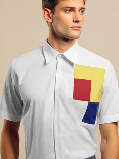 Colourblocked Smart Casual White Shirt - HE SPOKE - For Men