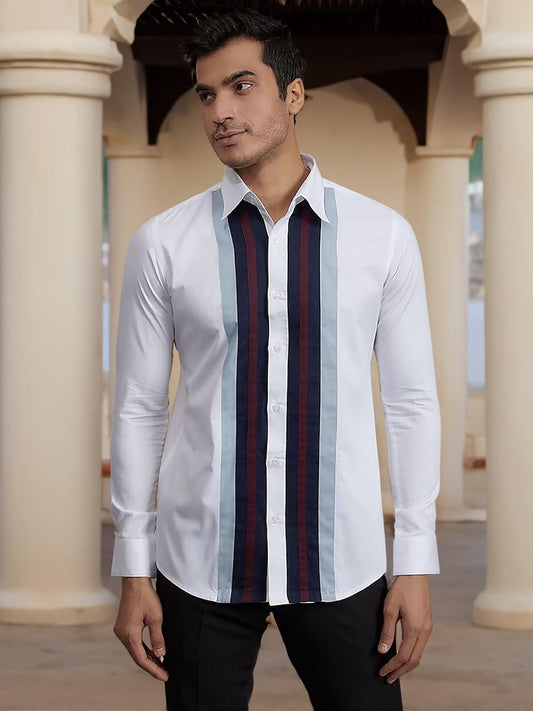 Colourblocked Smart Casual White Shirt - HE SPOKE - For Men