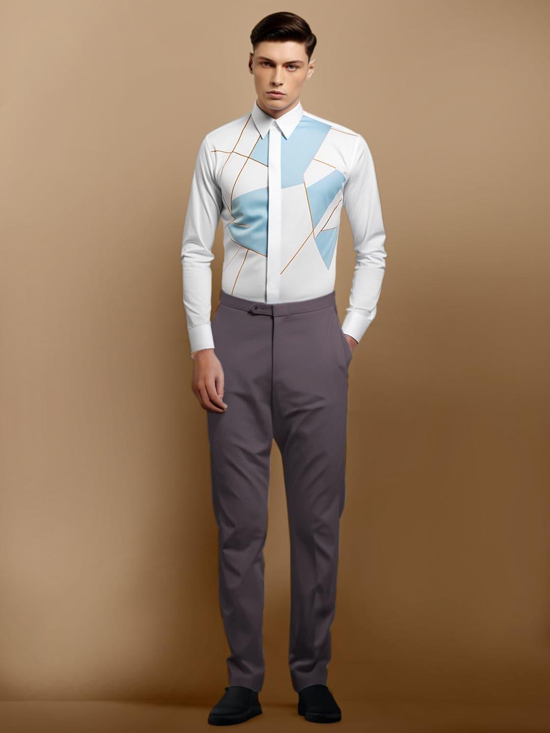 Colourblocked Smart Casual White Shirt - HE SPOKE - For Men