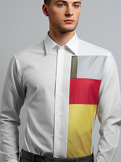 Colourblocked Smart Casual White Shirt - HE SPOKE - For Men