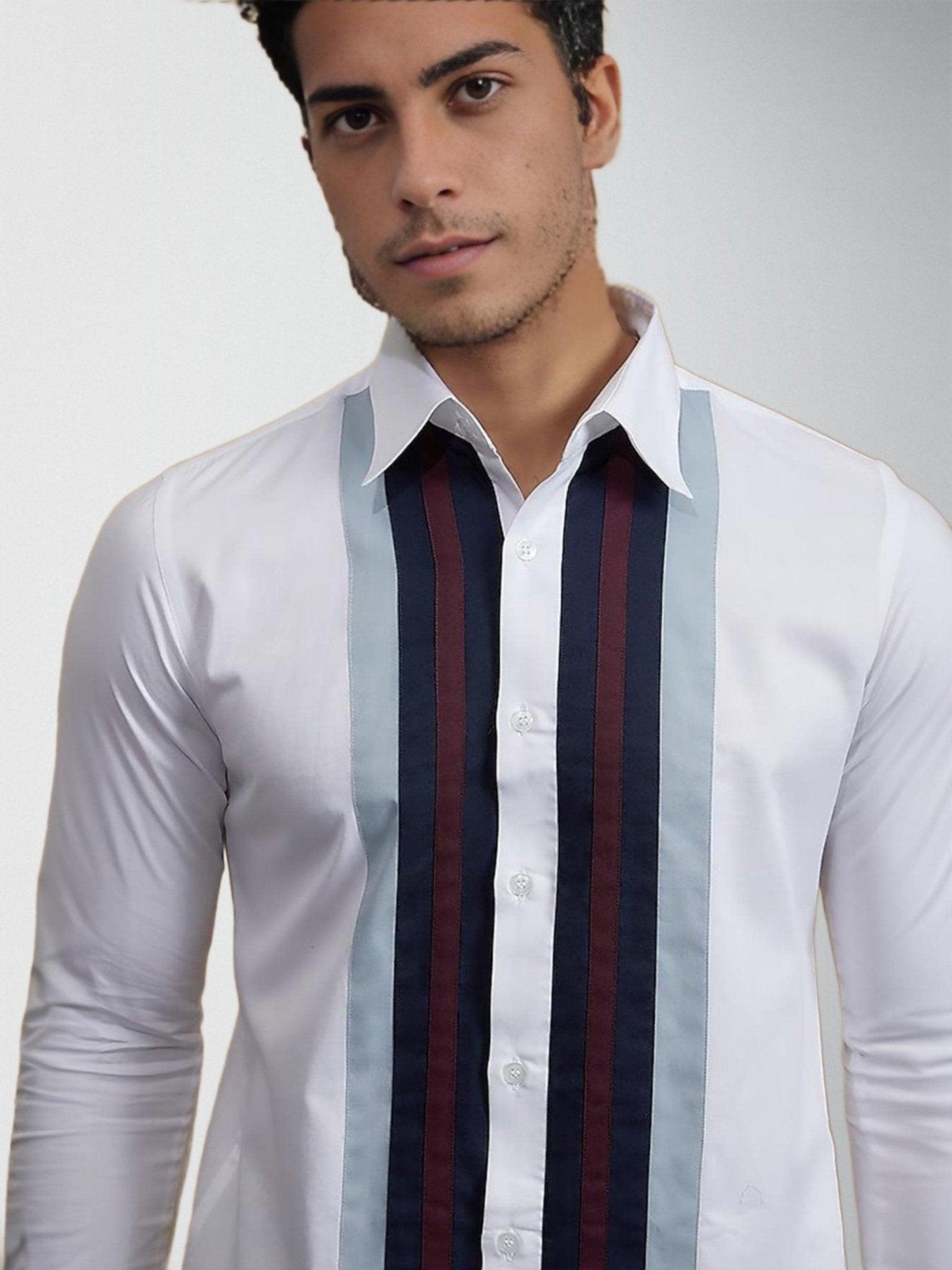 Colourblocked Smart Casual White Shirt - HE SPOKE - For Men