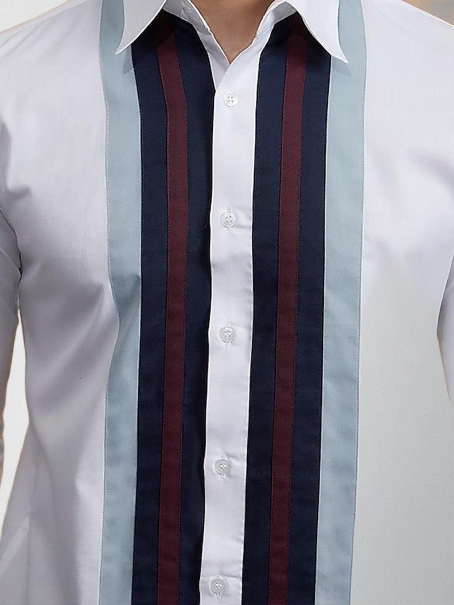 Colourblocked Smart Casual White Shirt - HE SPOKE - For Men