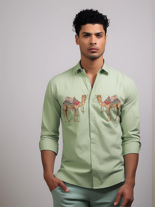 Green Animal Printed Casual Designer Shirt For Men by HE SPOKE