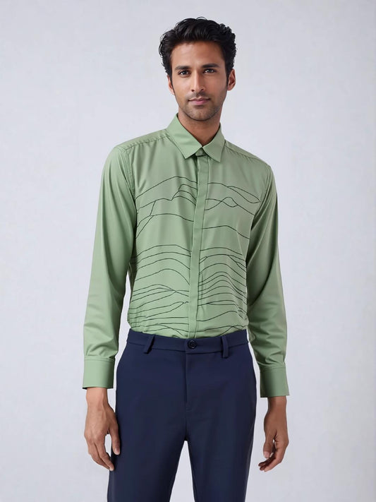 Green Abstract Embroidered Casual Designer Shirt For Men by HE SPOKE