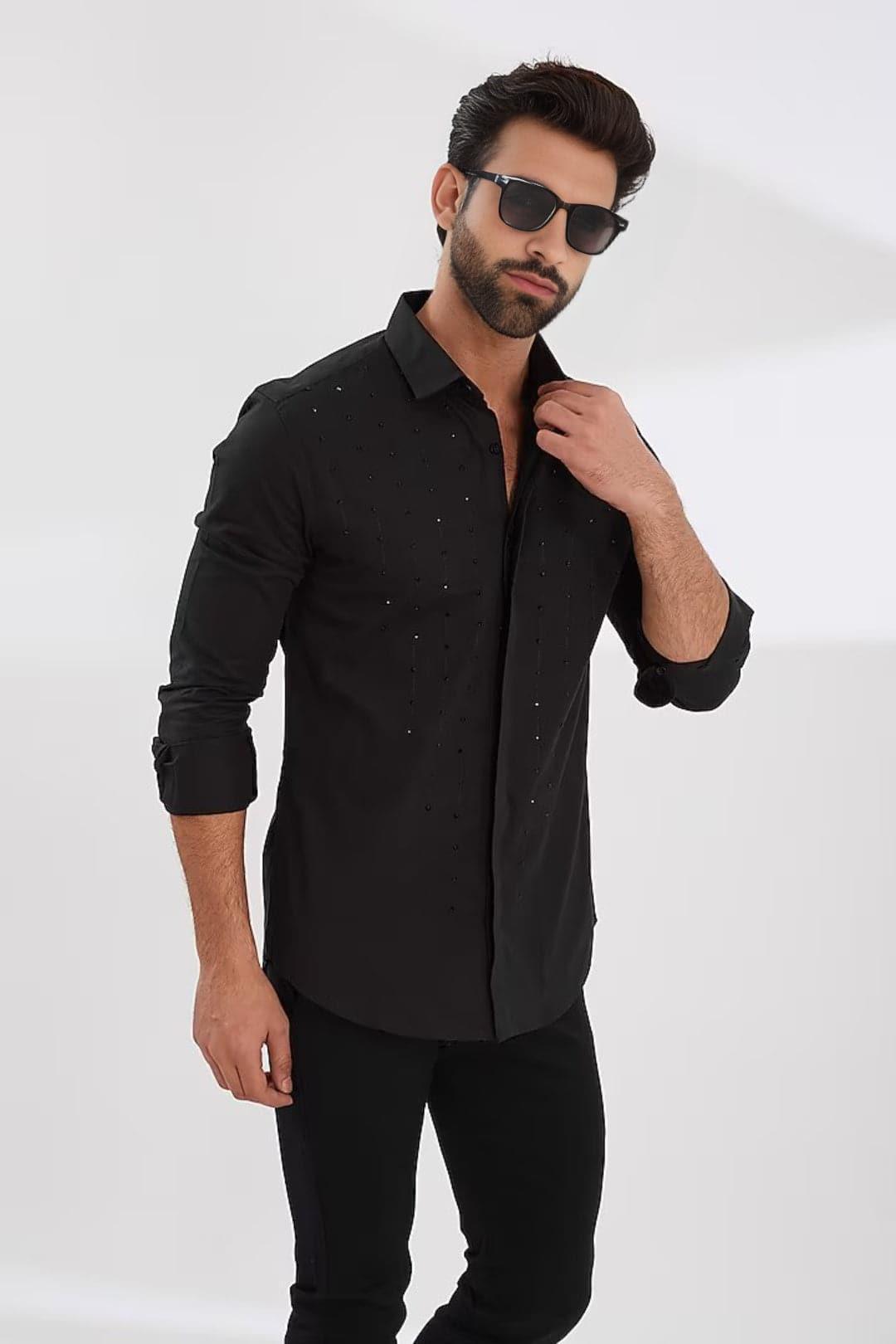 Embellished Party Wear Black Shirt - HE SPOKE - For Men