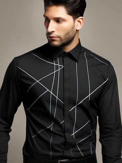 Embellished Party Wear Black Shirt - HE SPOKE - For Men