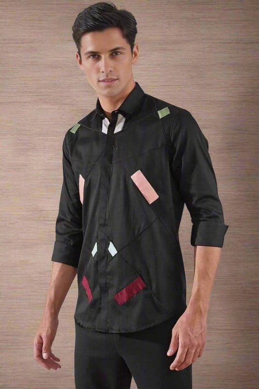 Embellished Party Wear Black Shirt - HE SPOKE - For Men