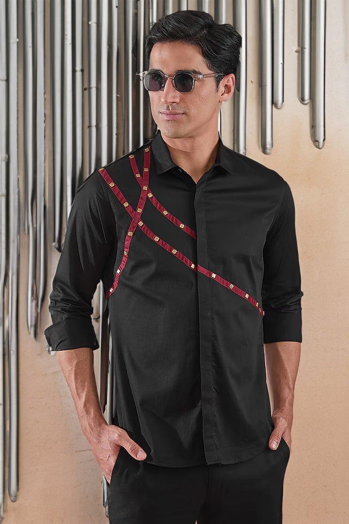 Embellished Party Wear Black Shirt - HE SPOKE - For Men