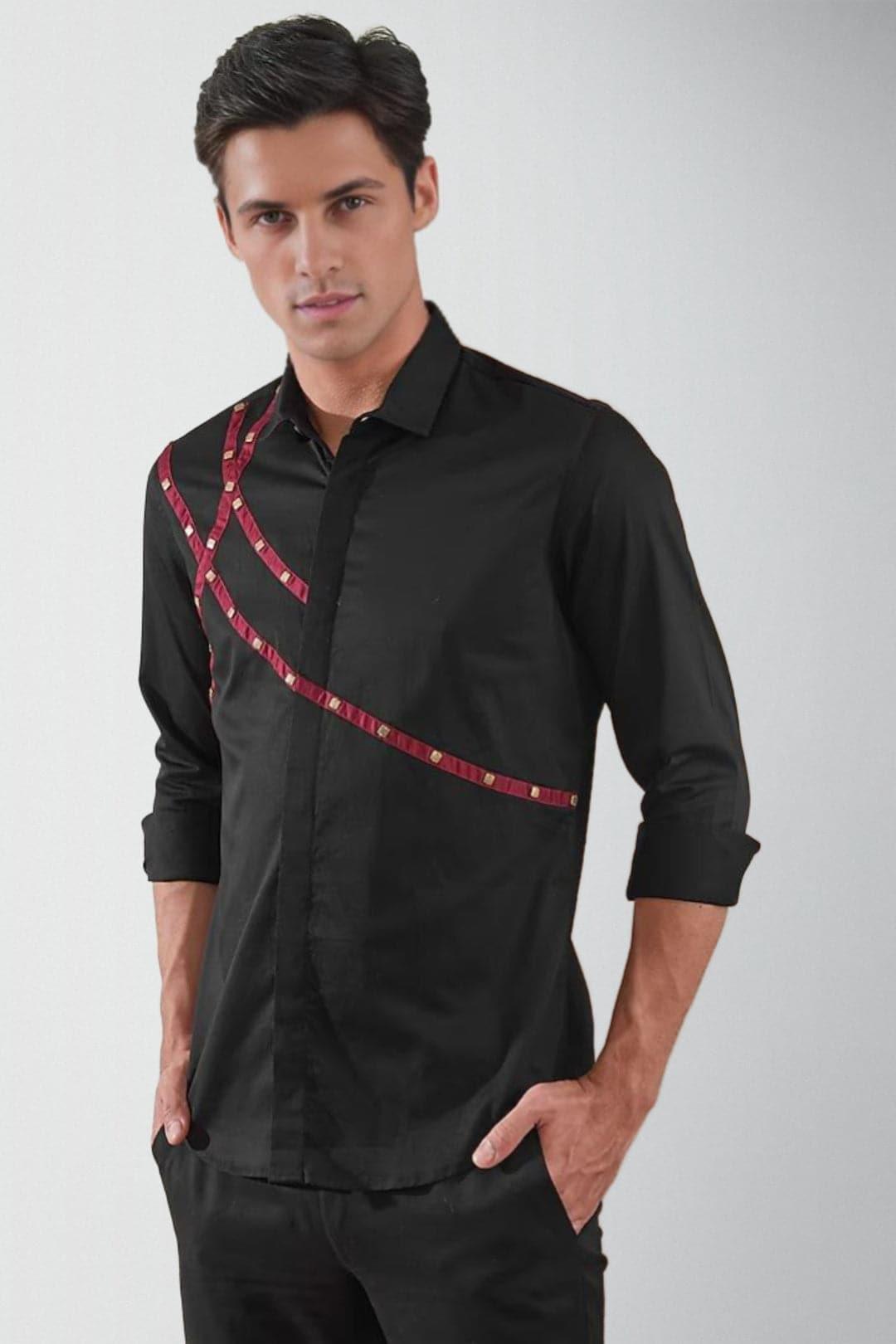 Embellished Party Wear Black Shirt - HE SPOKE - For Men