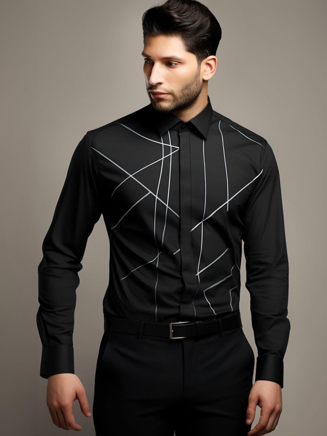 Embellished Party Wear Black Shirt - HE SPOKE - For Men