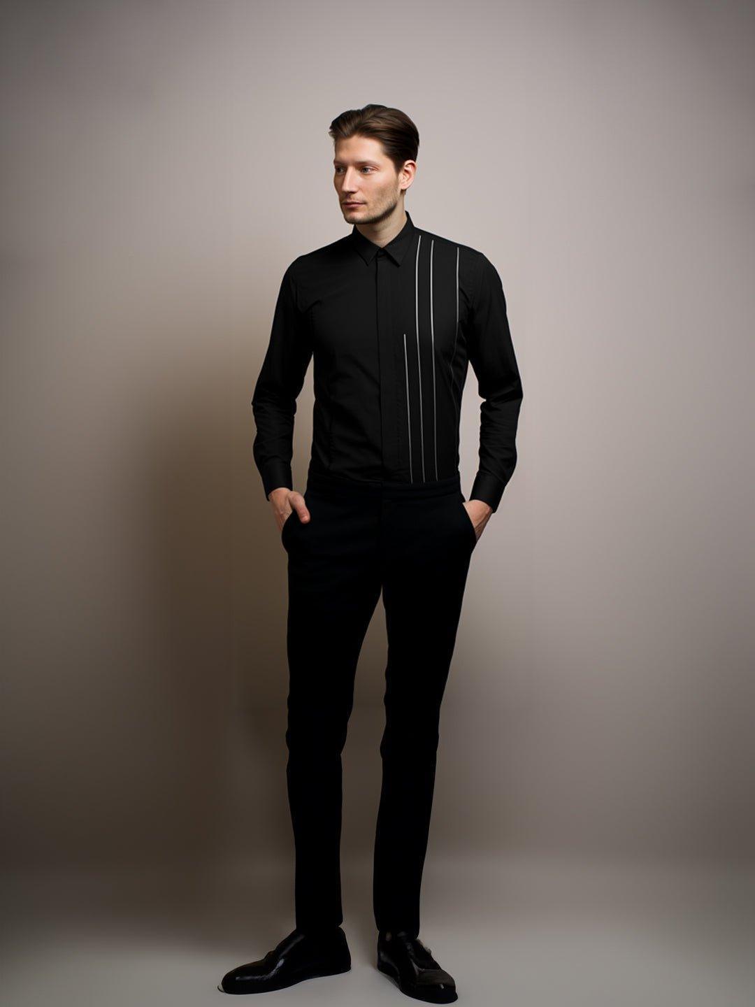 Embellished Party Wear Black Shirt - HE SPOKE - For Men