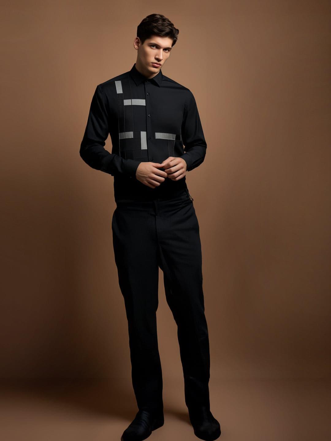 Embellished Party Wear Black Shirt - HE SPOKE - For Men