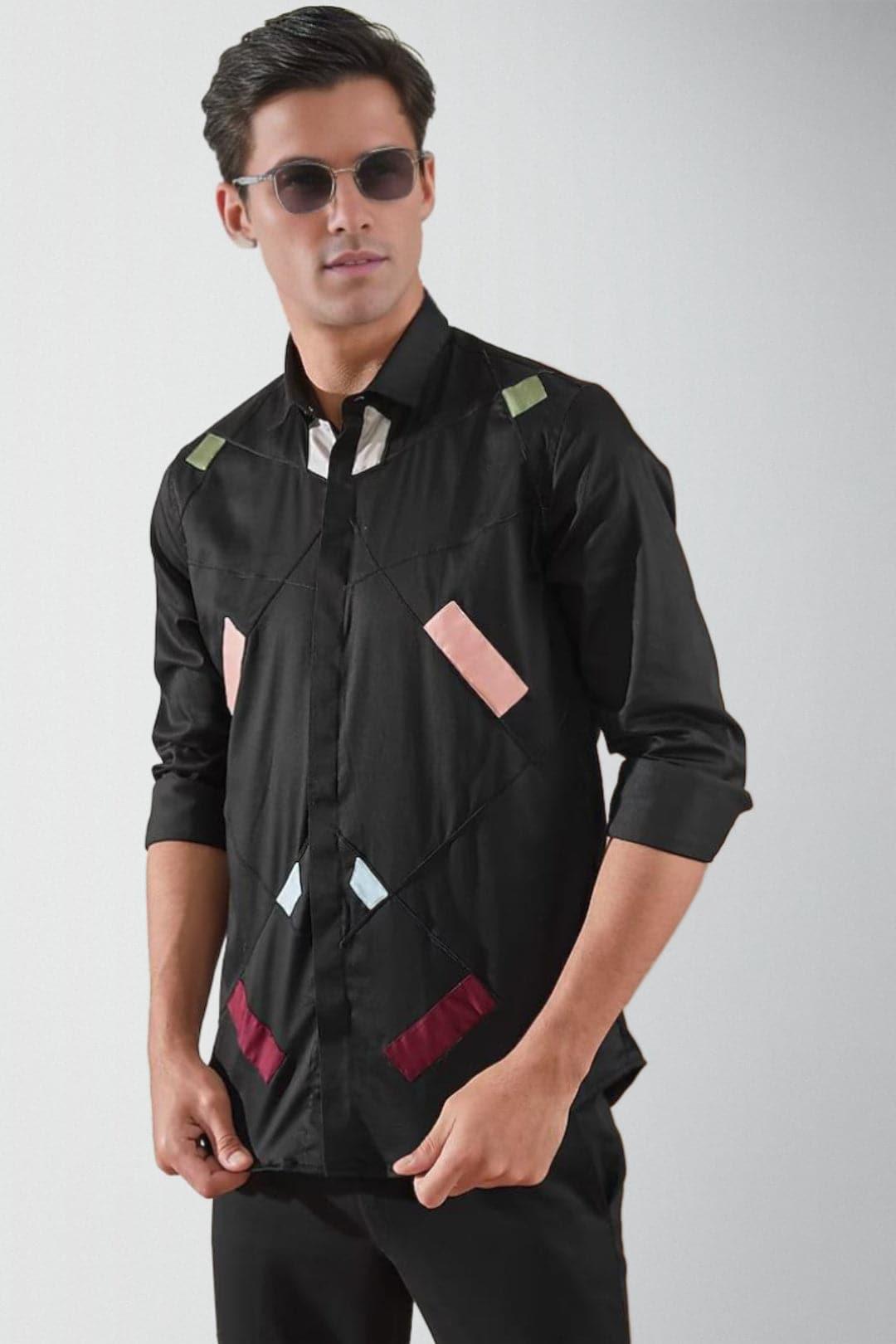 Embellished Party Wear Black Shirt - HE SPOKE - For Men