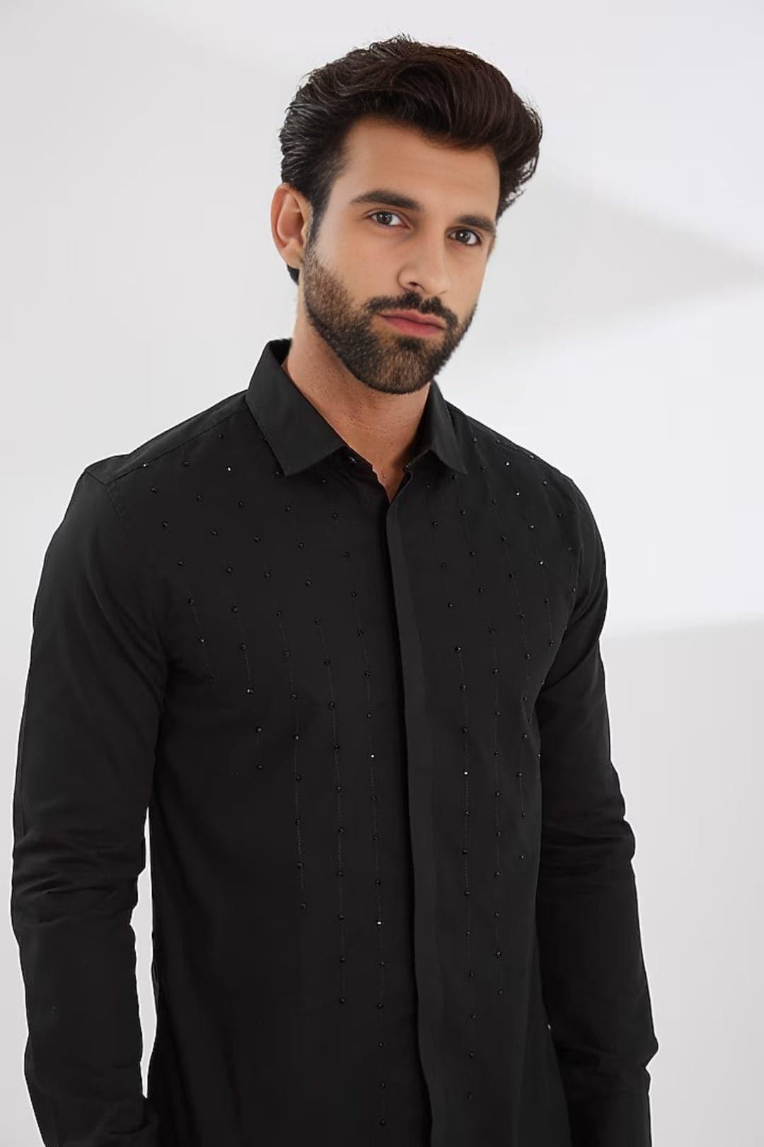 Embellished Party Wear Black Shirt - HE SPOKE - For Men