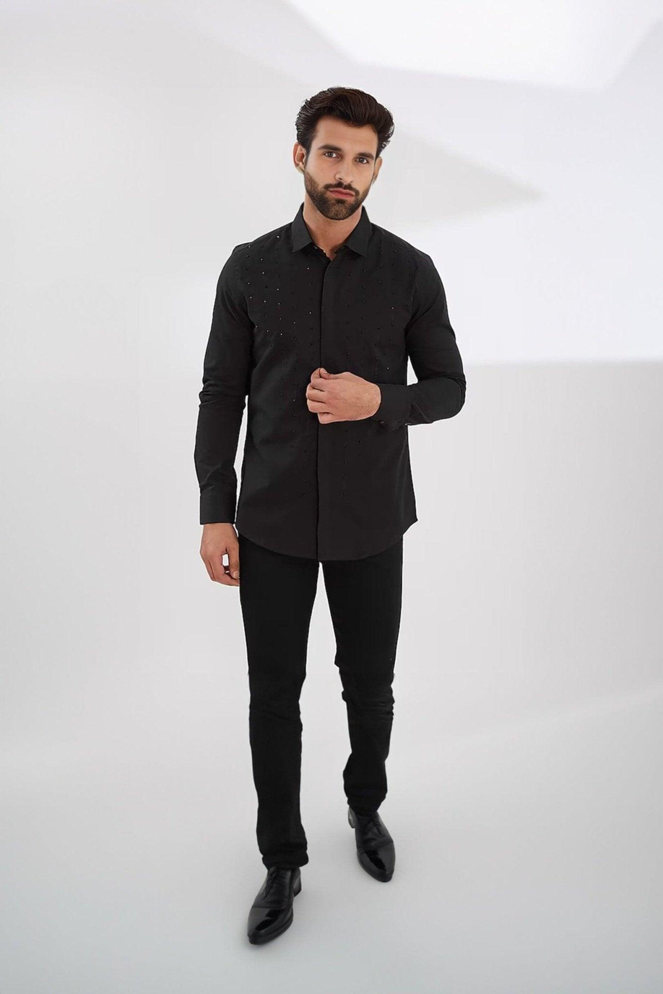 Embellished Party Wear Black Shirt - HE SPOKE - For Men