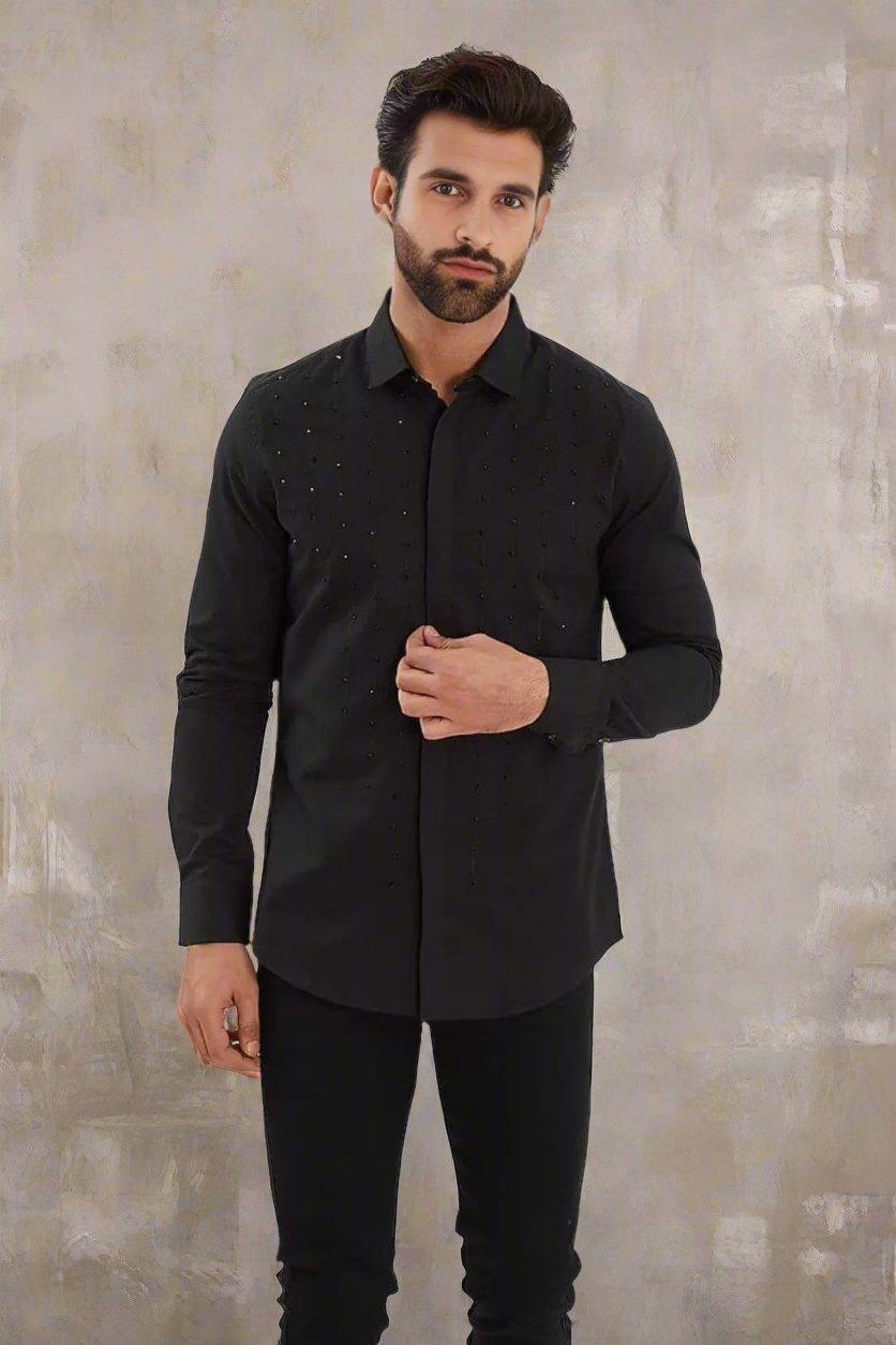 Embellished Party Wear Black Shirt - HE SPOKE - For Men