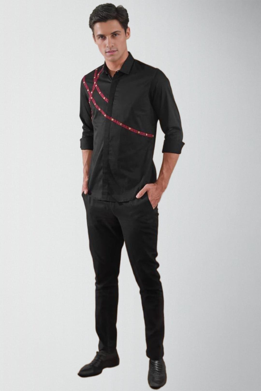 Embellished Party Wear Black Shirt - HE SPOKE - For Men